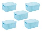 Kit 5 Caixas Organizadora Rattan 7 Litros C/ Tampa Baby Azul - M. libano
