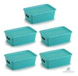 Kit 5 Caixas Organizadoras Rattan 3 Litros Com Tampa - Plasnorthon