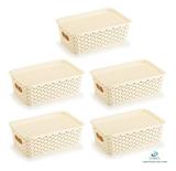 Kit 5 Caixas Organizadoras Rattan 3 Litros Com Tampa - Plasnorthon