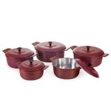 Kit 5 Panelas Aluminio Fundido com Fundo usinado Vermelho - Aluminios j.r