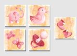 Kit 5 Plaquinhas Tema Infantil Rosa Menina Itens Bebê” Tamanho: 25x25 CMS - Rei das plaquinhas