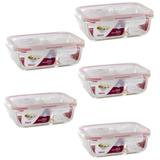 Kit 5 Potes Conjunto Marmita de Vidro Com Divisória Mantimento Hermético Tampa Click Glass 1010ml