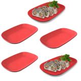 Kit 5 Pratos Ovais em Melamina/Plastico para Sushi Vermelho com Preto Fuxing