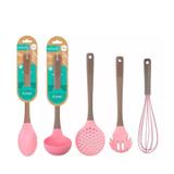 Kit 5 Utensílios Silicone Rosa Concha Colher Pegador Escumadeira Batedor de Claras - Art house