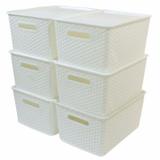 Kit 6 Caixas Organizadoras Rattan Empilhável Grande Branca - Plasnorthon