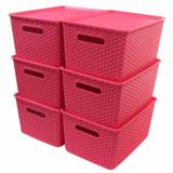 Kit 6 Caixas Organizadoras Rattan Empilhável Grande Rosa - Plasnorthon