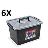 Kit 6 carrinho caixa organizadora container com rodas e trava na tampa 30 litros para organização - Arqplast