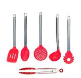 Kit 6 Colheres Silicone Vermelho Cabo Inox + Pegador - Clink