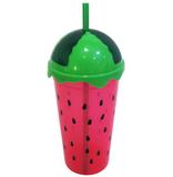 Kit 6 copos com tampa e canudo de plástico melancia 550ml - Fwb