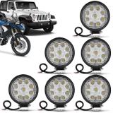 Kit 6 Faróis Milha Redondo Slim 9 LEDs 27W 12V Universal Carro Moto Jeep Off-Road Auxiliar - Kit prime
