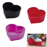 Kit 6 Forminhas de Silicone para Cupcake e Muffin Cores Sortidas Formato de Coracao Mor