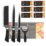 Kit 6 Jogo Facas Faqueiro Gourmet Cutelo Entalhe Descascador - Ab midia