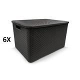 Kit 6 organizador container com tampa multiuso 20 litros para brinquedos, roupas, objetos rattan pre - Arqplast