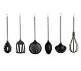Kit 6 Pç Nylon Inox Premium Black -escumadeira-colher-concha - Yangzi