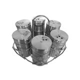 Kit 6 Porta Tempero Condimentos Potes Vidro Inox Com Suporte - Horizonte