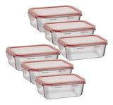 Kit 6 Potes De Vidro Refratário Hermético Sem Bpa Vermelho - Homeca