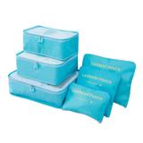 Kit 6 Sacos Bolsas Organizador Mala Roupas Bagagem Viagem Azul Claro - Mundo thata