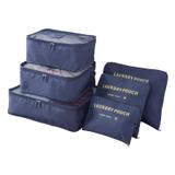 Kit 6 Sacos Bolsas Organizador Mala Roupas Bagagem Viagem Azul Escuro - Mundo thata
