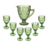 Kit 6 Taças 325ml + Jarra Diamond 1 Litro de Vidro Verde - Lyor