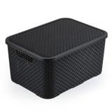 Kit 7 Caixas Rattan 7 Litros Cesto Organizador Multiuso Com Tampa Quartos Closet Armário Cor: Preta - Monte líbano