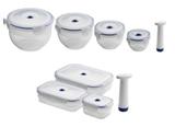 Kit 7 Potes Plásticos Herméticos a Vácuo e Bomba Aspi Fresh