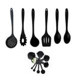 Kit 7 Utensílios De Silicone Maciço Preto Com 2 Colheres de arroz Utensílios de Cozinha - Ck