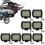 Kit 8 Faróis de Milha Quadrado Universal 6 LEDs 6000K Carro Moto Caminhão Jeep - Prime