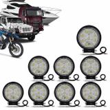 Kit 8 Faróis de Milha Redondo Universal 9 LEDs 6000K 27W Branco Carro Moto Caminhão Jeep - Kit prime