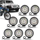 Kit 8 Faróis Milha Redondo Slim 9 LEDs 27W 12V Universal Carro Moto Jeep Off-Road Auxiliar - Kit prime
