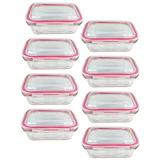 Kit 8 Potes Hermético Vidro Borosilicato Marmita Retangular Tampa 4 Travas Forno Microondas 370ml - R3p import