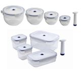 Kit 8 Potes Plásticos Herméticos a Vácuo e Bomba Aspi Fresh