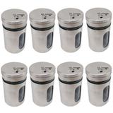 Kit 8 Saleiros Porta Temperos de Inox e Vidro - Facibom