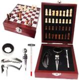 Kit Abridor De Vinho 4 Peças Maleta E Jogo Xadrez - Gold