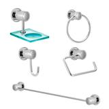 Kit Acessórios De Banheiro 5 Peças Metal e Vidro Linha Luxo - Tfc