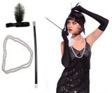Kit Acessórios Fantasia com 3 Peças Melindrosa Gangster Mafia Cabaré - Kopeck