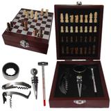 Kit acessorios p/ vinho + mini xadrez luxo marrom CBRN01408 - Commerce brasil