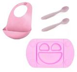 Kit Alimentação Babador, Prato, Colher Silicone Bebê Menina - Mimostyle