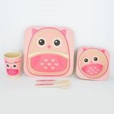 Kit Alimentação Infantil Coruja em Fibra De Bambu 5 Pçs - Bamboo fibre kids set
