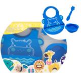 kit alimentação infantil em silicone colher + babador + tigela Hipopótamo - Marcus Marcus