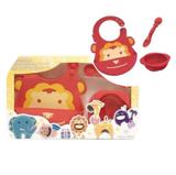 kit alimentação infantil em silicone colher + babador + tigela Leão - Marcus Marcus