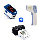 Kit Aparelho De Medir Pressão Arterial Braço Digital + Oxímetro Digital Dedo + Termometro LASER Digital Infravermelho - Zoss / push / jziki