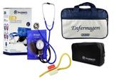 Kit Aparelho de Pressão com Estetoscópio Clinico Duplo Azul Incoterm + Bolsa JRMED + Garrote JRMED