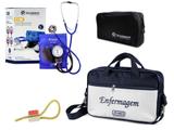Kit Aparelho de Pressão com Estetoscópio Clinico Duplo Azul Incoterm + Bolsa JRMED + Garrote JRMED