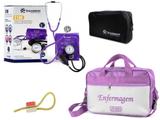 Kit Aparelho de Pressão com Estetoscópio Clinico Duplo Lilás Incoterm + Bolsa JRMED + Garrote JRMED