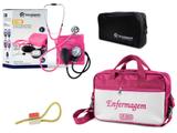 Kit Aparelho de Pressão com Estetoscópio Clinico Duplo Pink Incoterm + Bolsa JRMED + Garrote JRMED