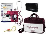 Kit Aparelho de Pressão com Estetoscópio Clinico Duplo Vinho Incoterm + Bolsa JRMED + Garrote JRMED