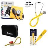 Kit Aparelho De Pressão com Estetoscópio Rappaport Amarelo Incoterm + Termômetro Digital + Garrote Exclusivo JRMED