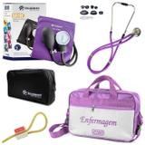 Kit Aparelho De Pressão com Estetoscópio Rappaport Incoterm Lilás + Bolsa JRMED + Garrote JRMED