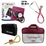 Kit Aparelho De Pressão com Estetoscópio Rappaport Incoterm Vinho + Bolsa JRMED