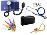 Kit Aparelho de Pressão com Estetoscópio Rappaport Premium Azul + Termômetro Digital + Garrote Exclusivo JRMED